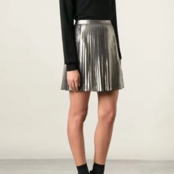 NWT  Tory Burch Mini Metallic Pleated Skirt - $450  Size: 8
