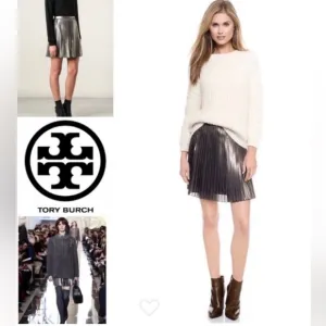 NWT  Tory Burch Mini Metallic Pleated Skirt - $450  Size: 8