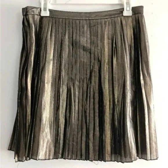 NWT  Tory Burch Mini Metallic Pleated Skirt - $450  Size: 8