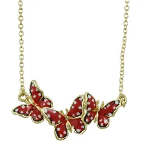 Orange and White Enamel Speckled Butterflies Necklace - FN481