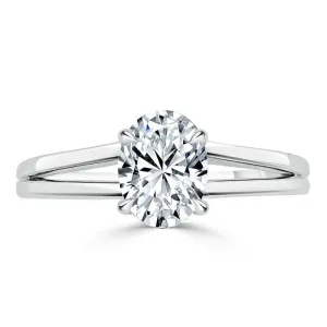 Oval Cut Moissanite Engagement Ring, Classic Style with Split Shank