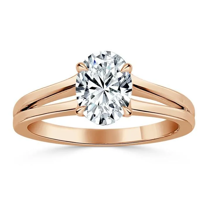 Oval Cut Moissanite Engagement Ring, Classic Style with Split Shank