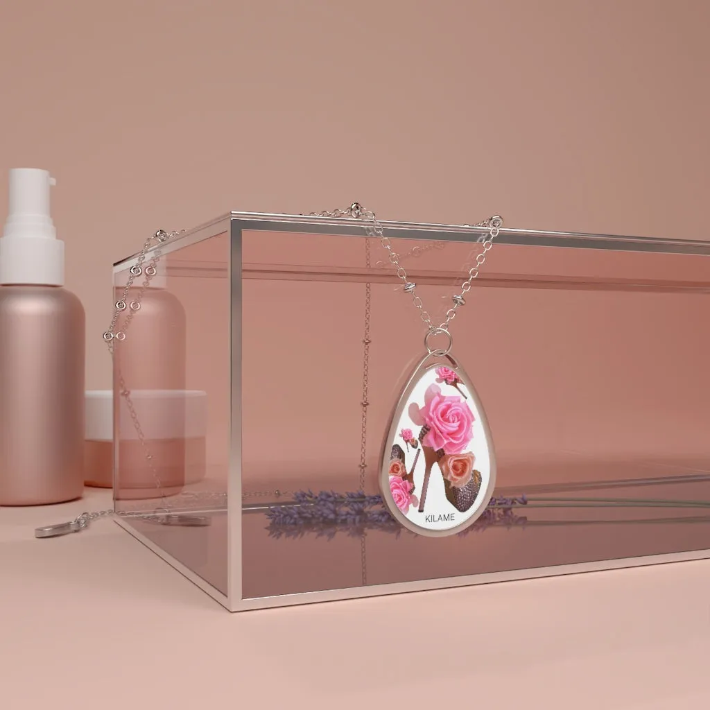 Oval Necklace 'Rose pink flower'