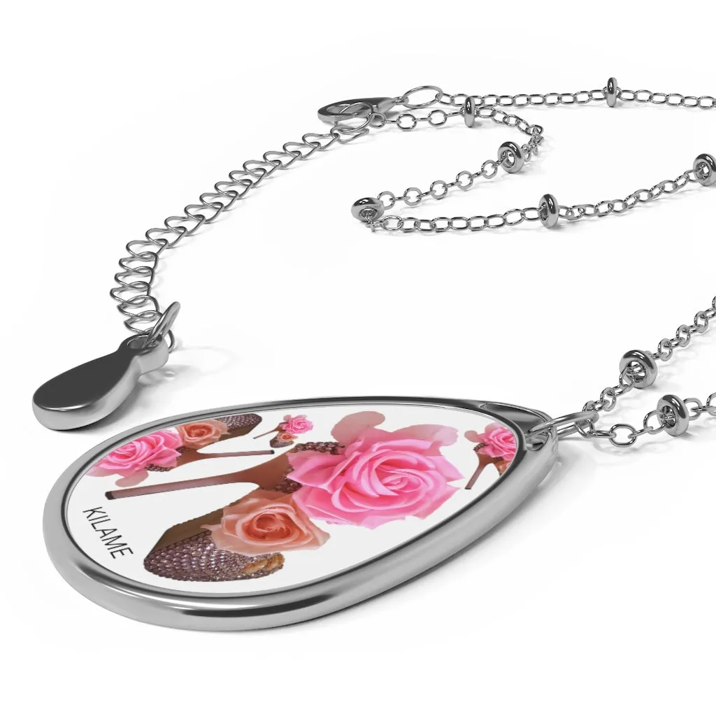 Oval Necklace 'Rose pink flower'