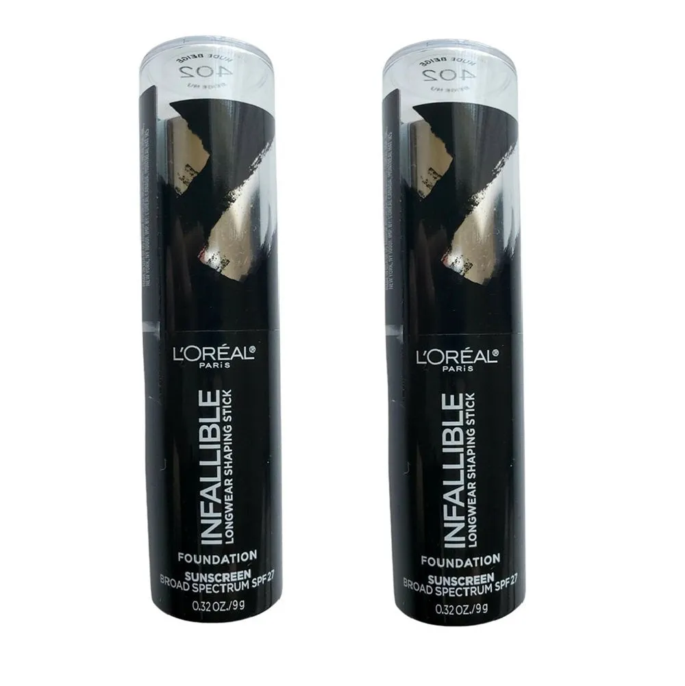 Pack of 2 L'oreal Paris Infallible Longwear Shaping Stick Foundation, Nude Beige 402
