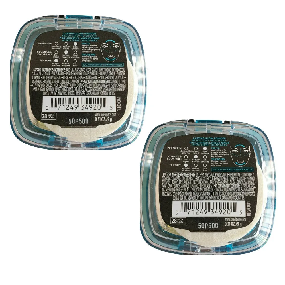 Pack of 2 L'Oreal Paris Infallible Pro Glow Lasting Glow Powder, Cocoa (28)