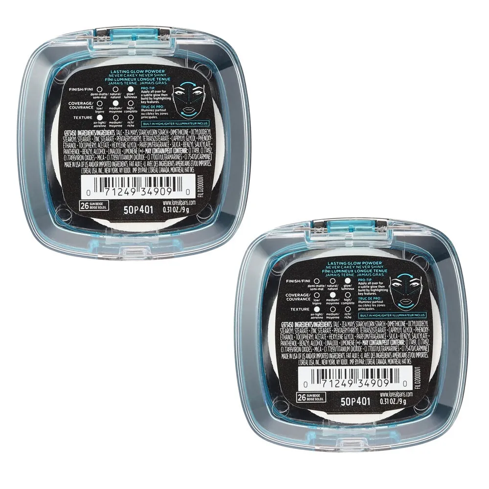 Pack of 2 L'Oreal Paris Infallible Pro Glow Lasting Glow Powder, Sun Beige (26)
