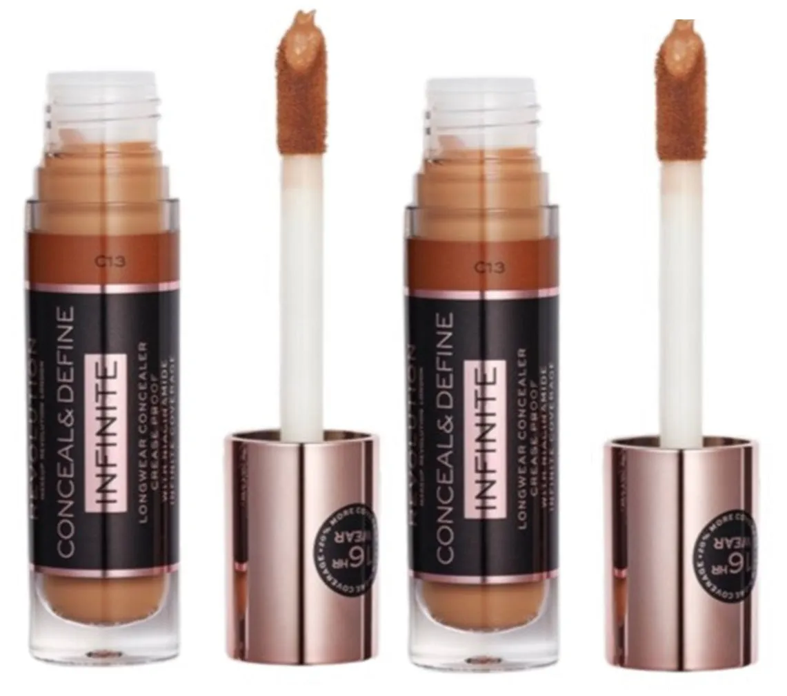 Pack of 2 Makeup Revolution Beauty Conceal & Define Infinite Longwear Concealer XL, C13