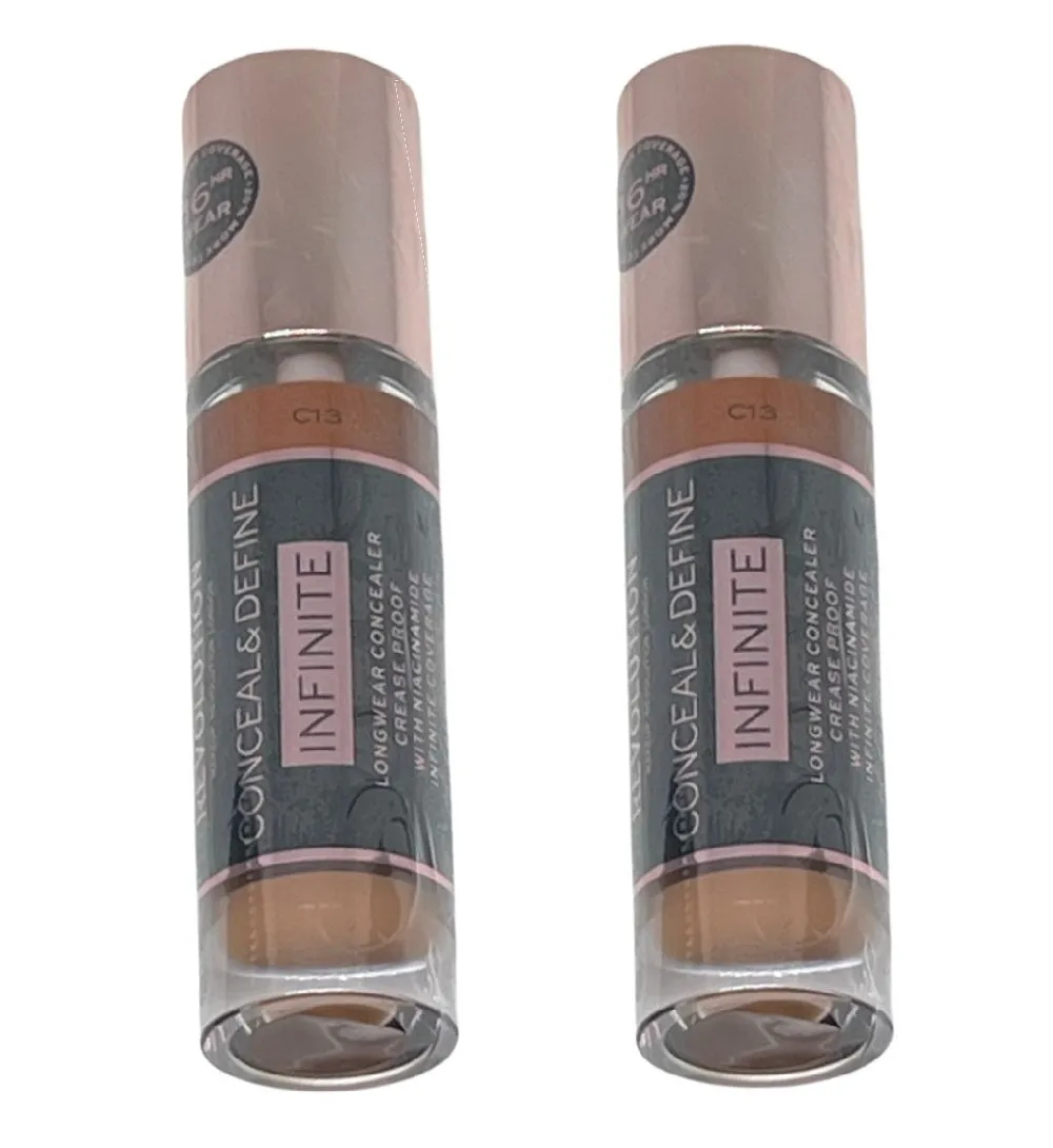 Pack of 2 Makeup Revolution Beauty Conceal & Define Infinite Longwear Concealer XL, C13