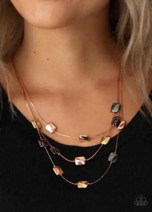 Paparazzi " Downtown Reflections " Copper Metal Multi Colored Layered Necklace Set