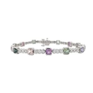 Pastel Sapphire & Diamond Bracelet in White Gold