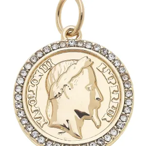 Pave Coin Charm in Shiny Gold