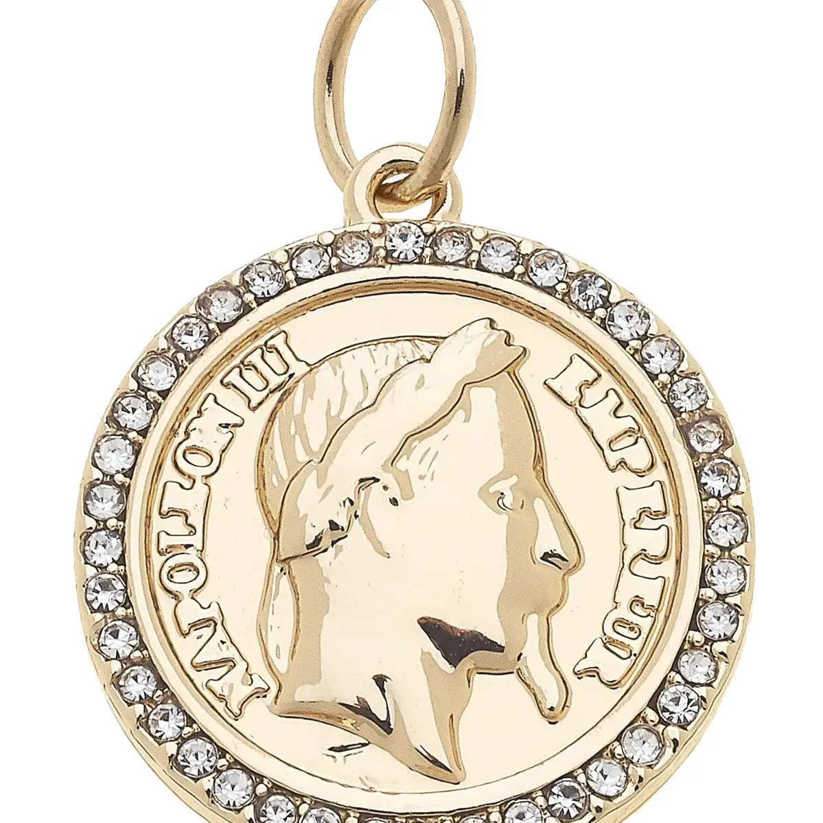 Pave Coin Charm in Shiny Gold