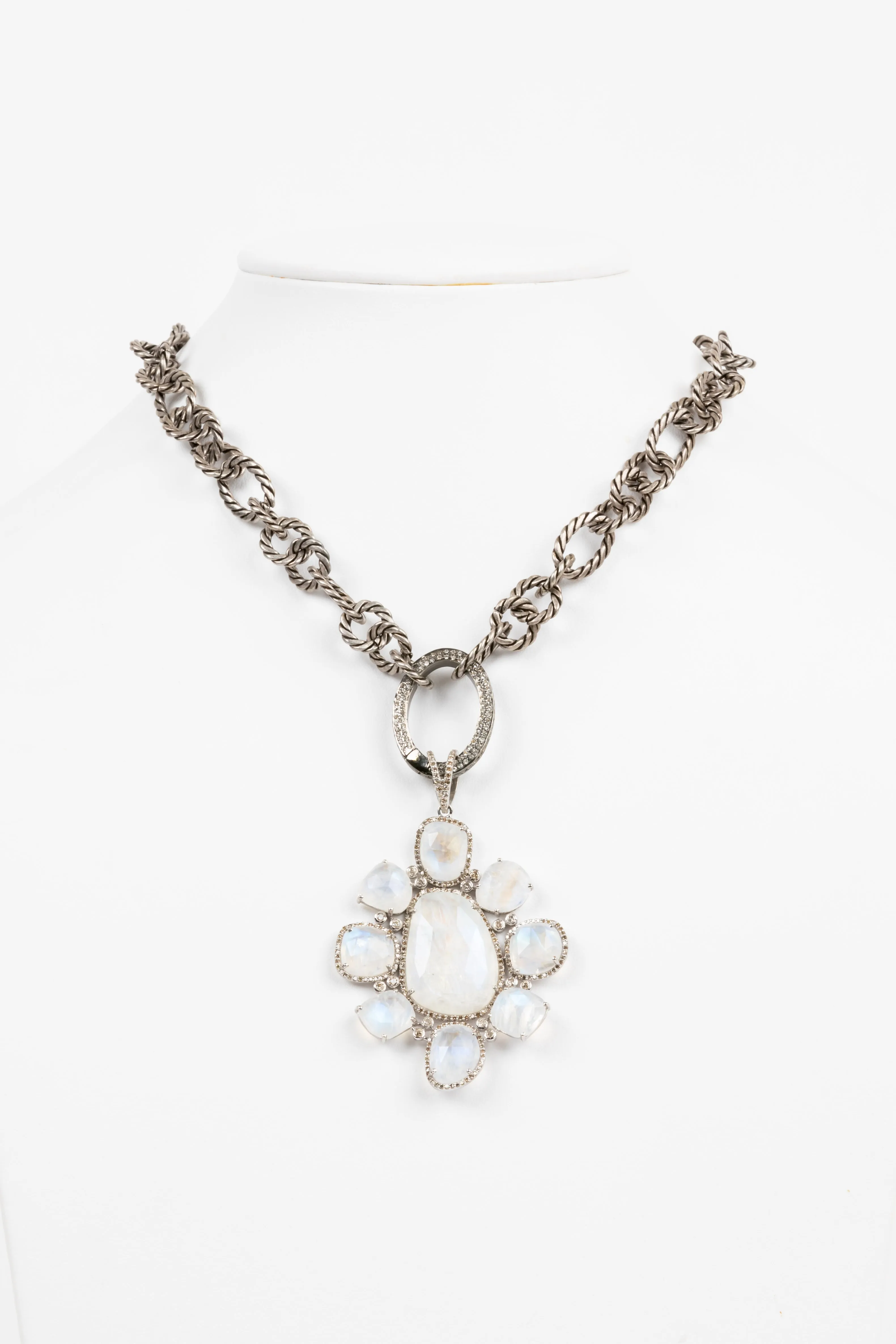 Pave Diamond, Moonstone Necklace