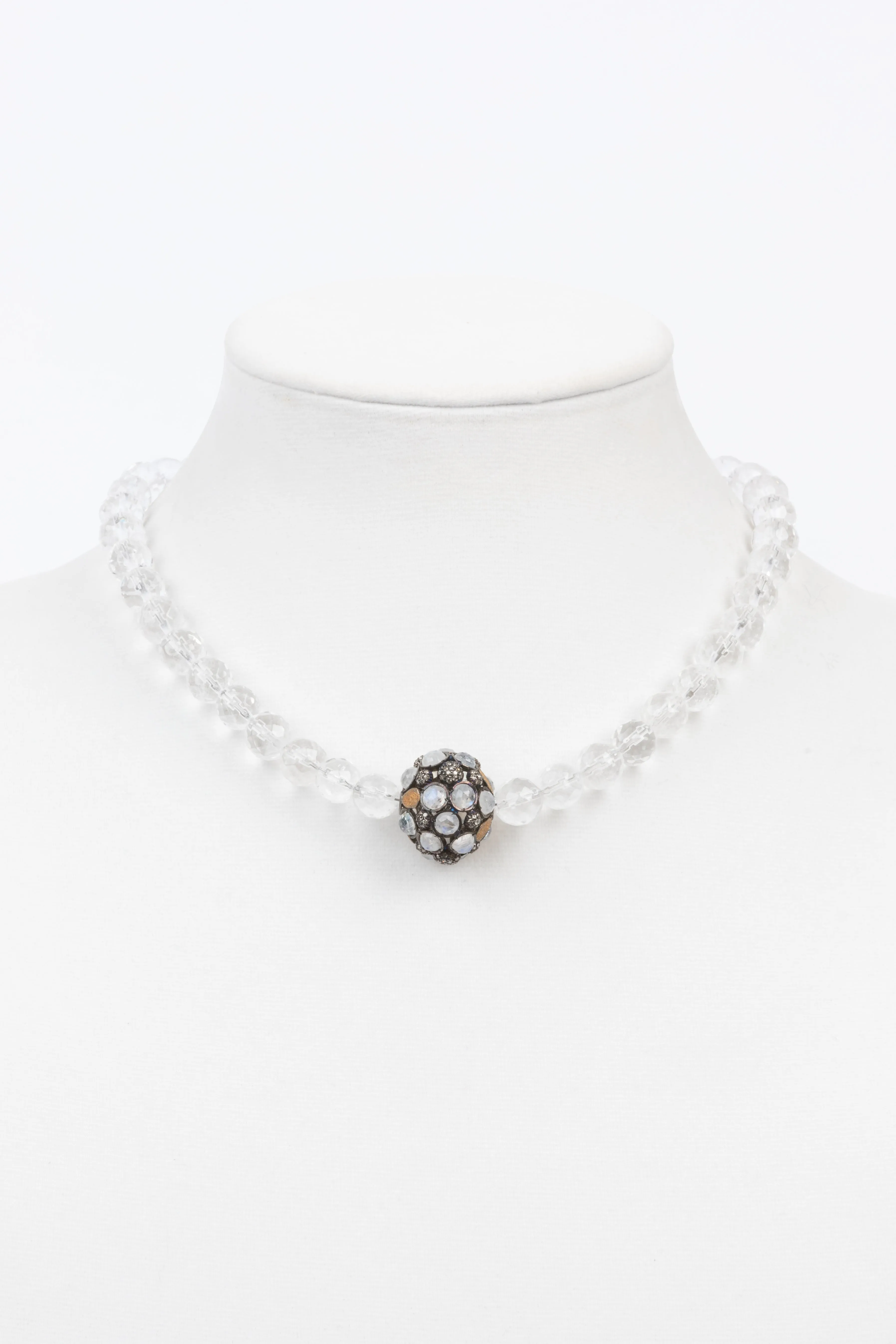 Pave Diamond, Moonstone, Rock Crystal Necklace