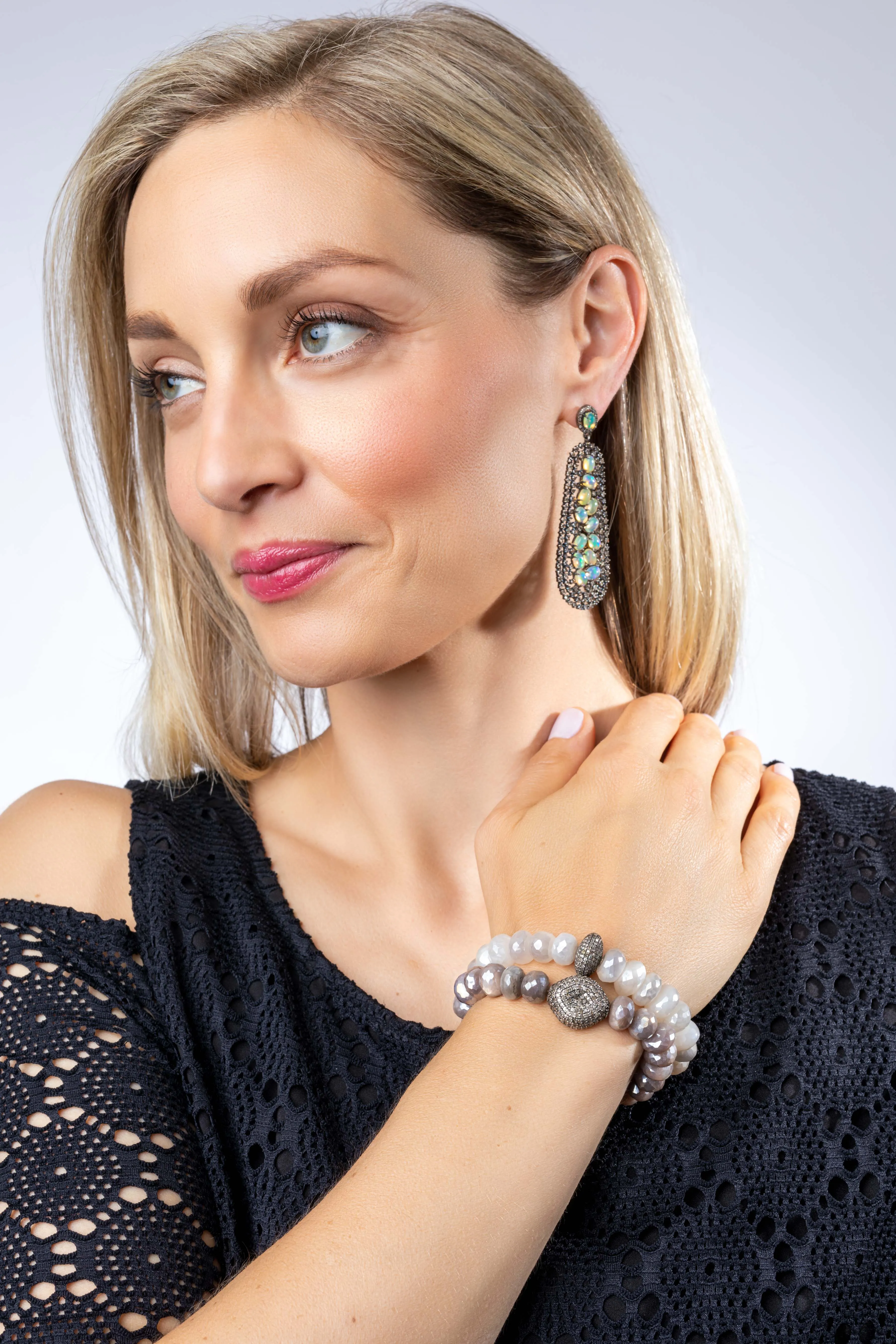 Pave Diamond, Opal Earrings