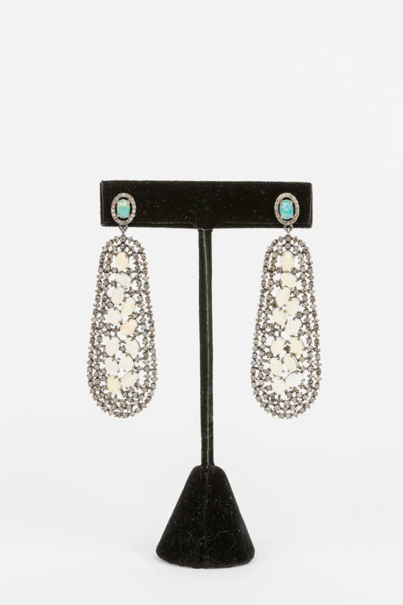 Pave Diamond, Opal Earrings