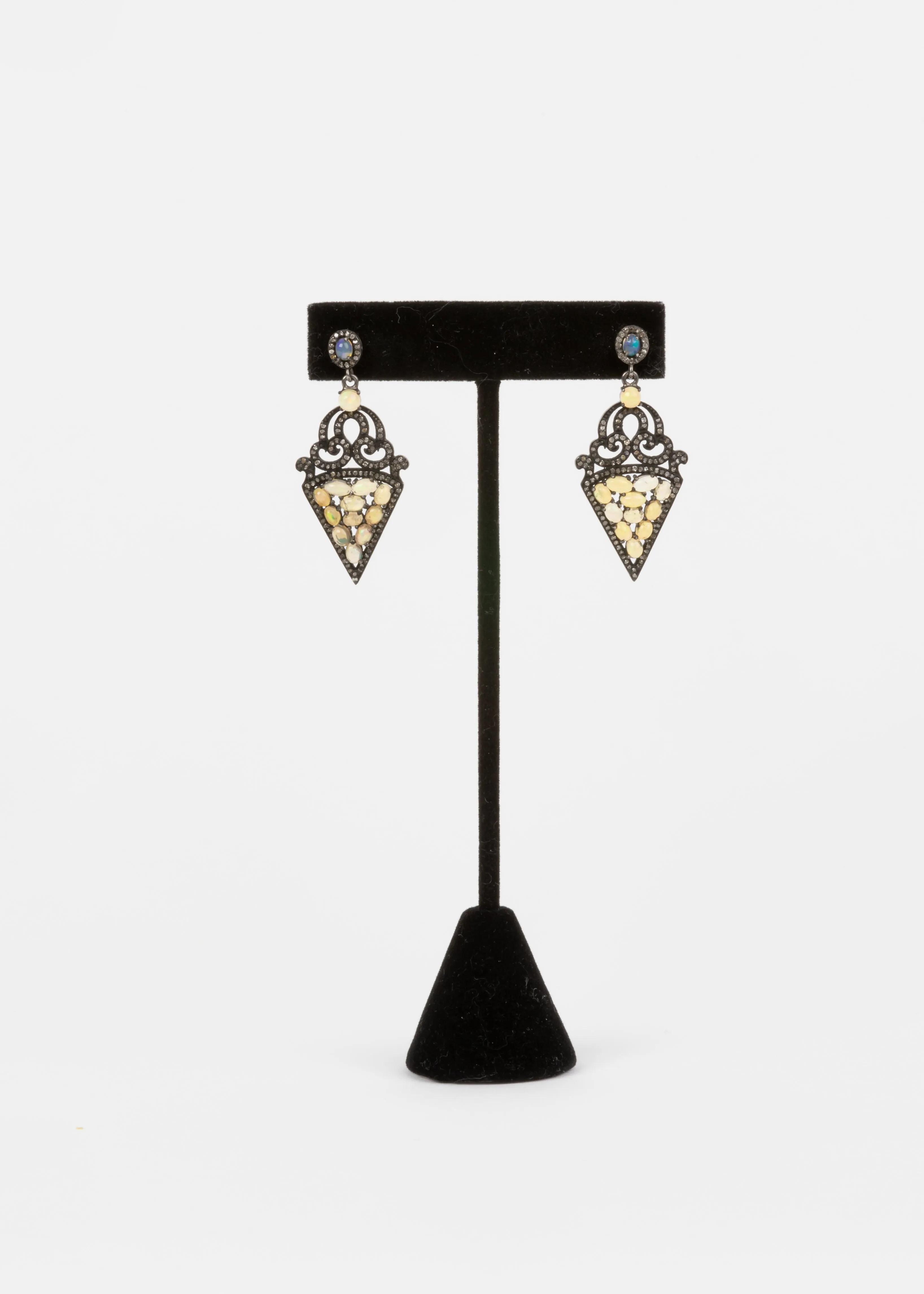 Pave Diamond, Opal Earrings