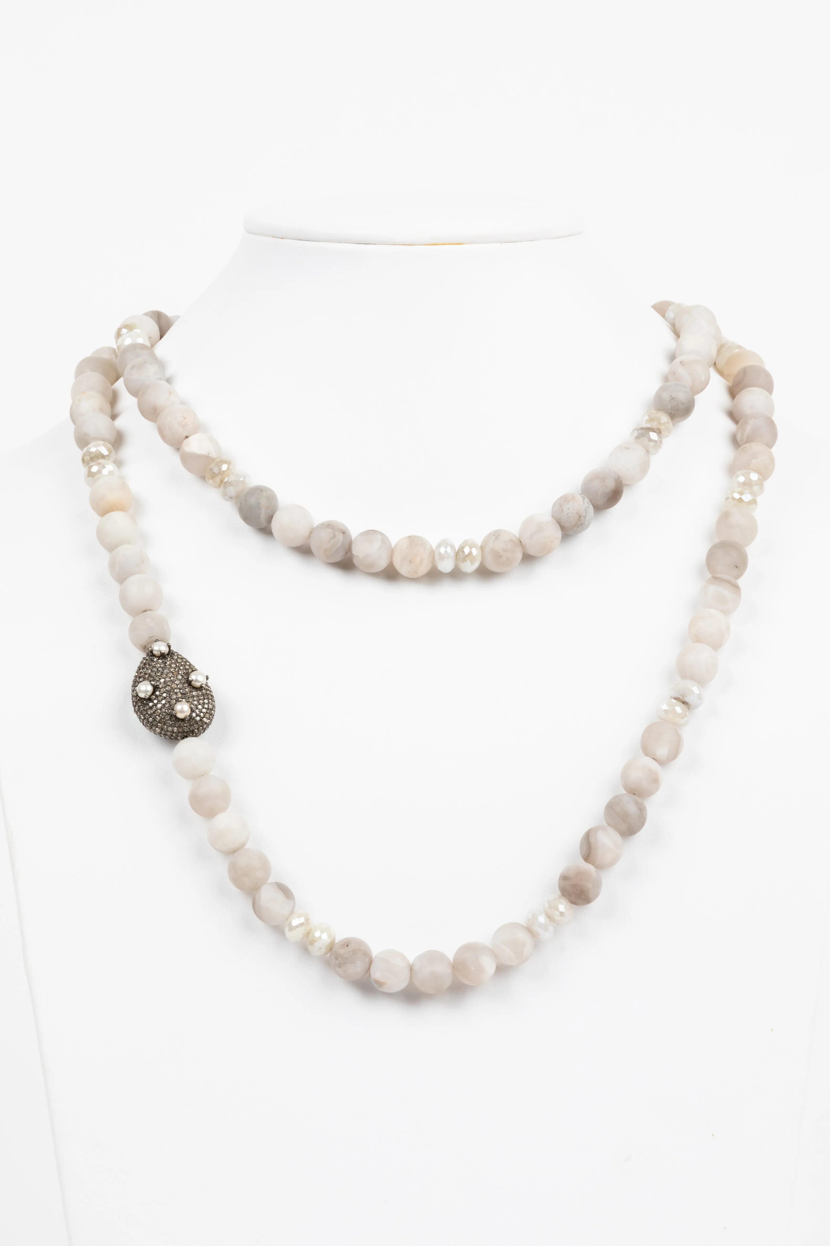 Pave Diamond, Pearl, Agate Necklace