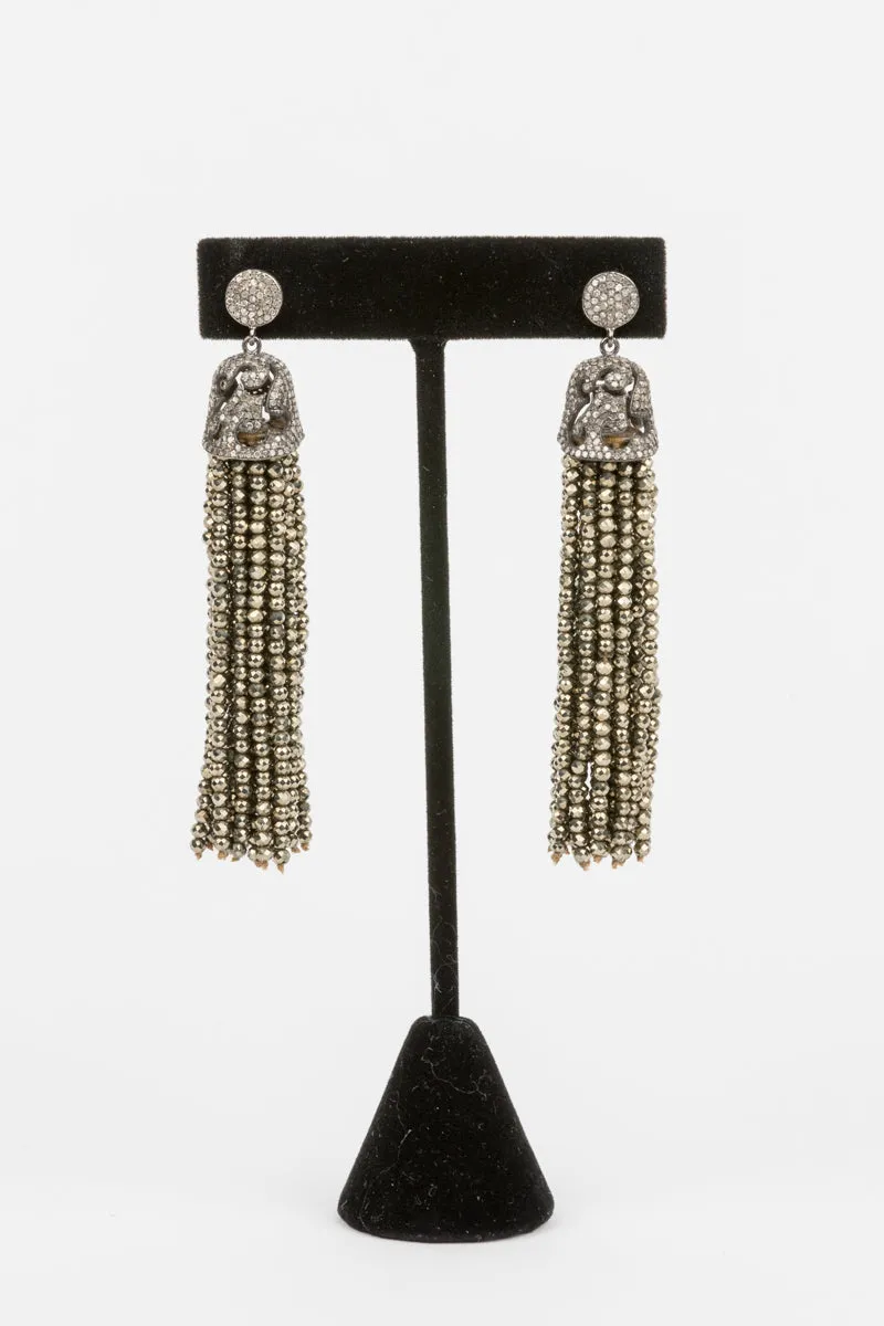 Pave Diamond, Pyrite Tassel Earrings