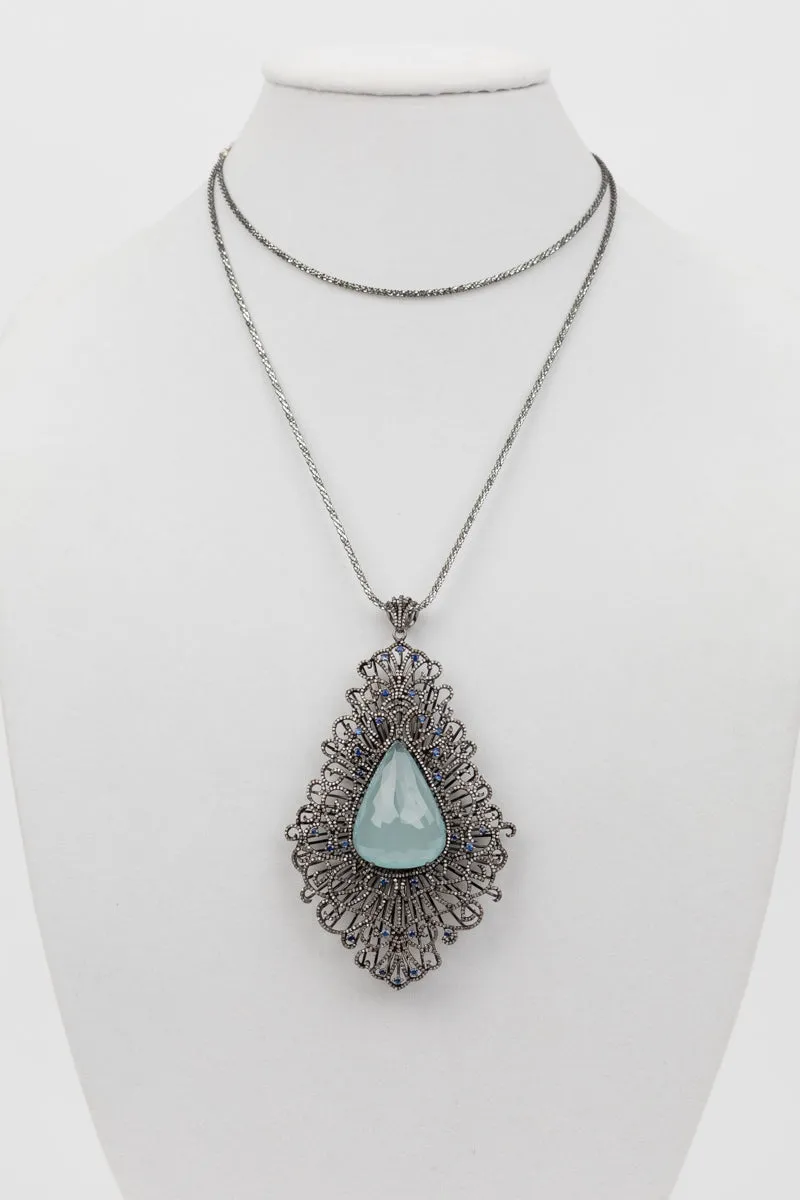 Pave diamond, sapphire, aquamarine