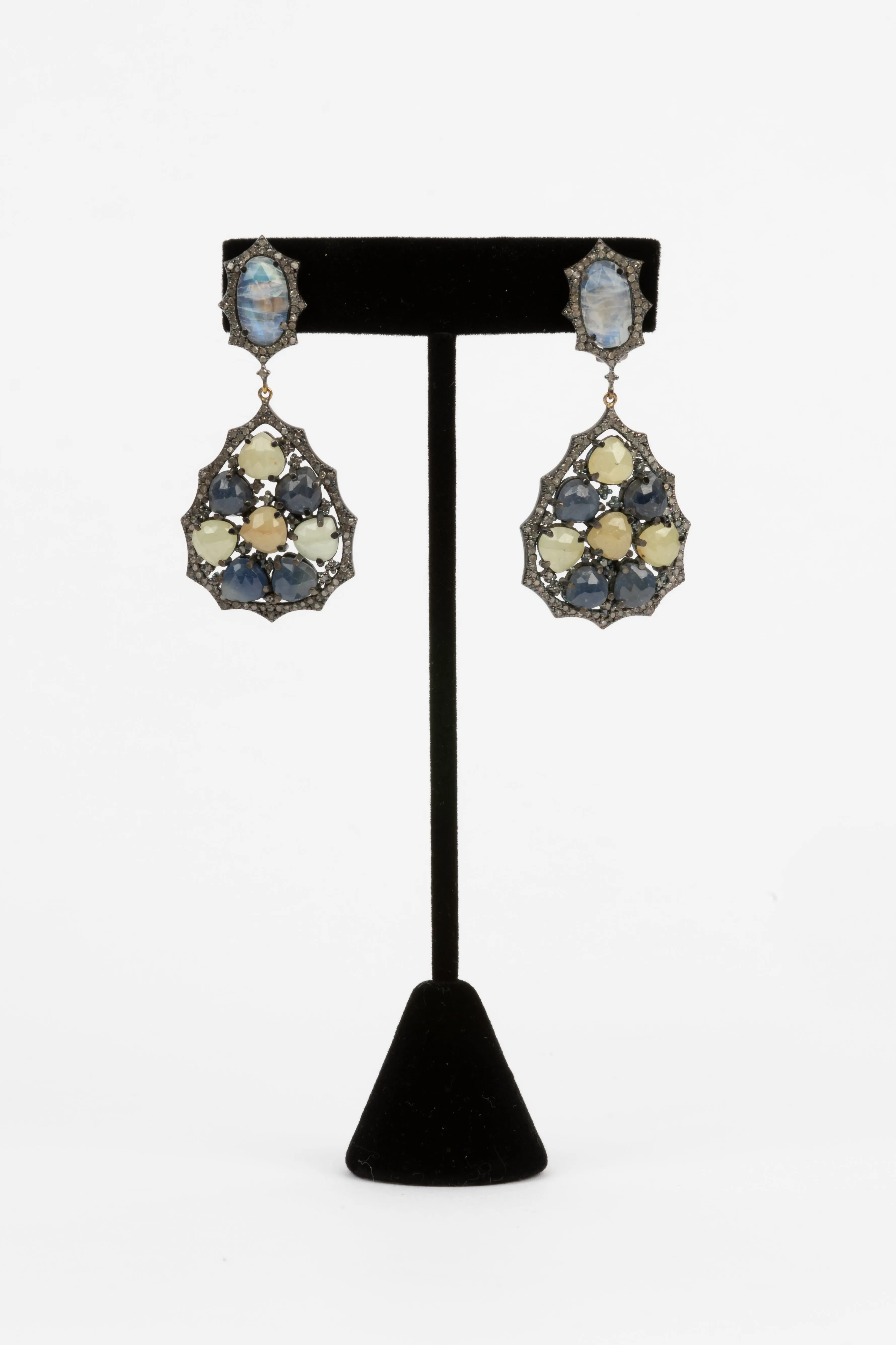 Pave Diamond, Sapphire Earrings