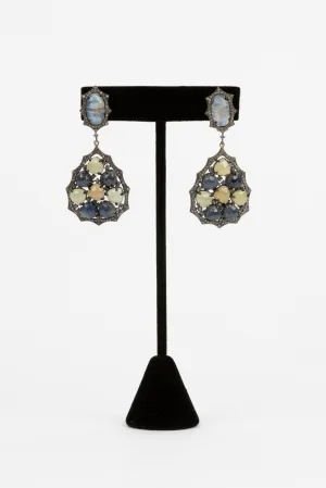 Pave Diamond, Sapphire Earrings