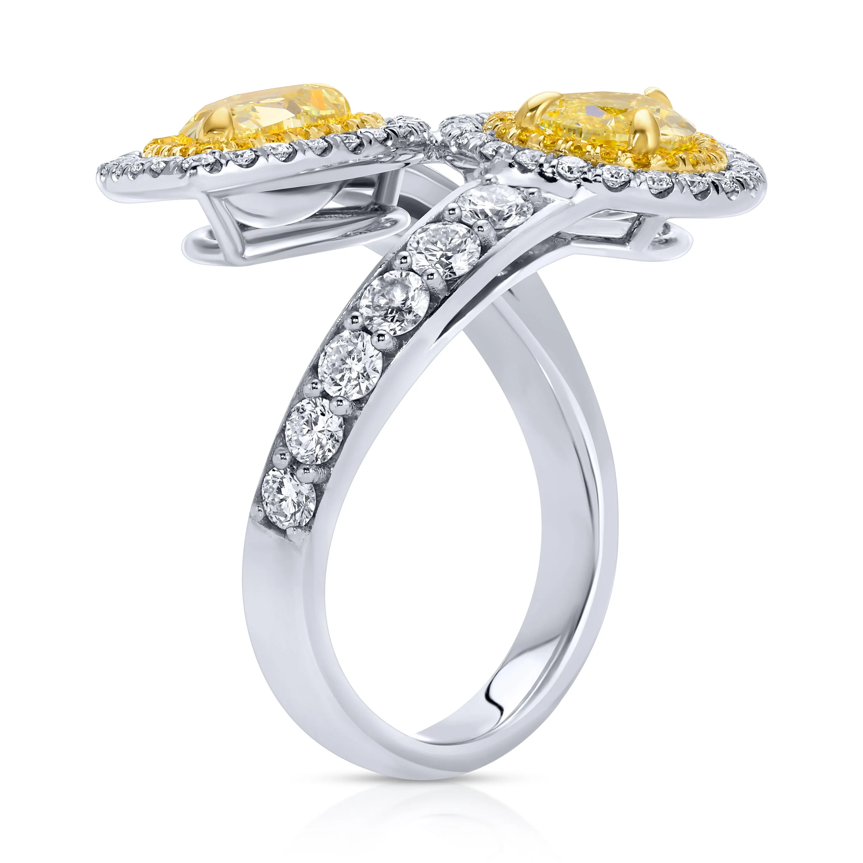 Pear Shape Yellow Diamond Bypass Halo Ring
