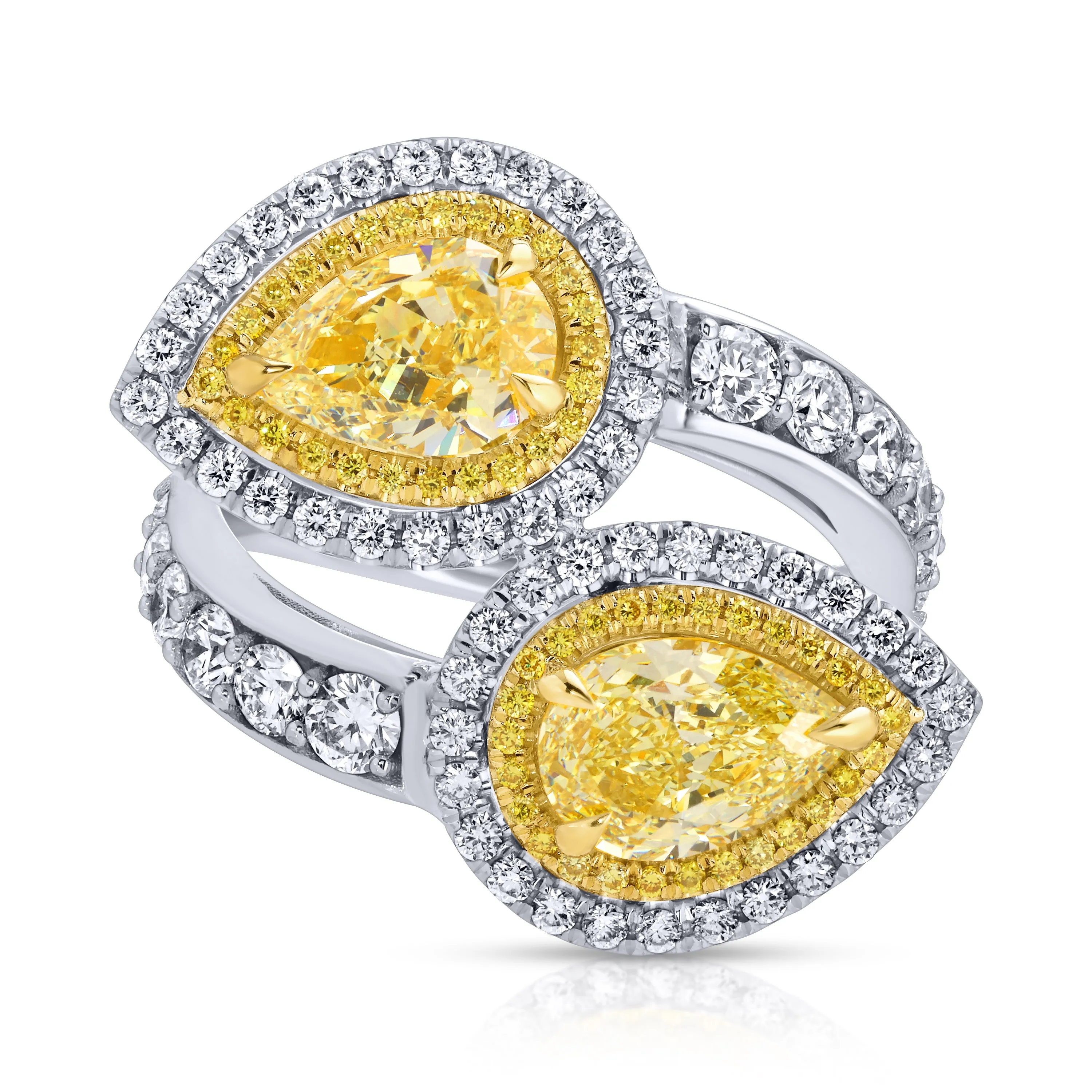 Pear Shape Yellow Diamond Bypass Halo Ring