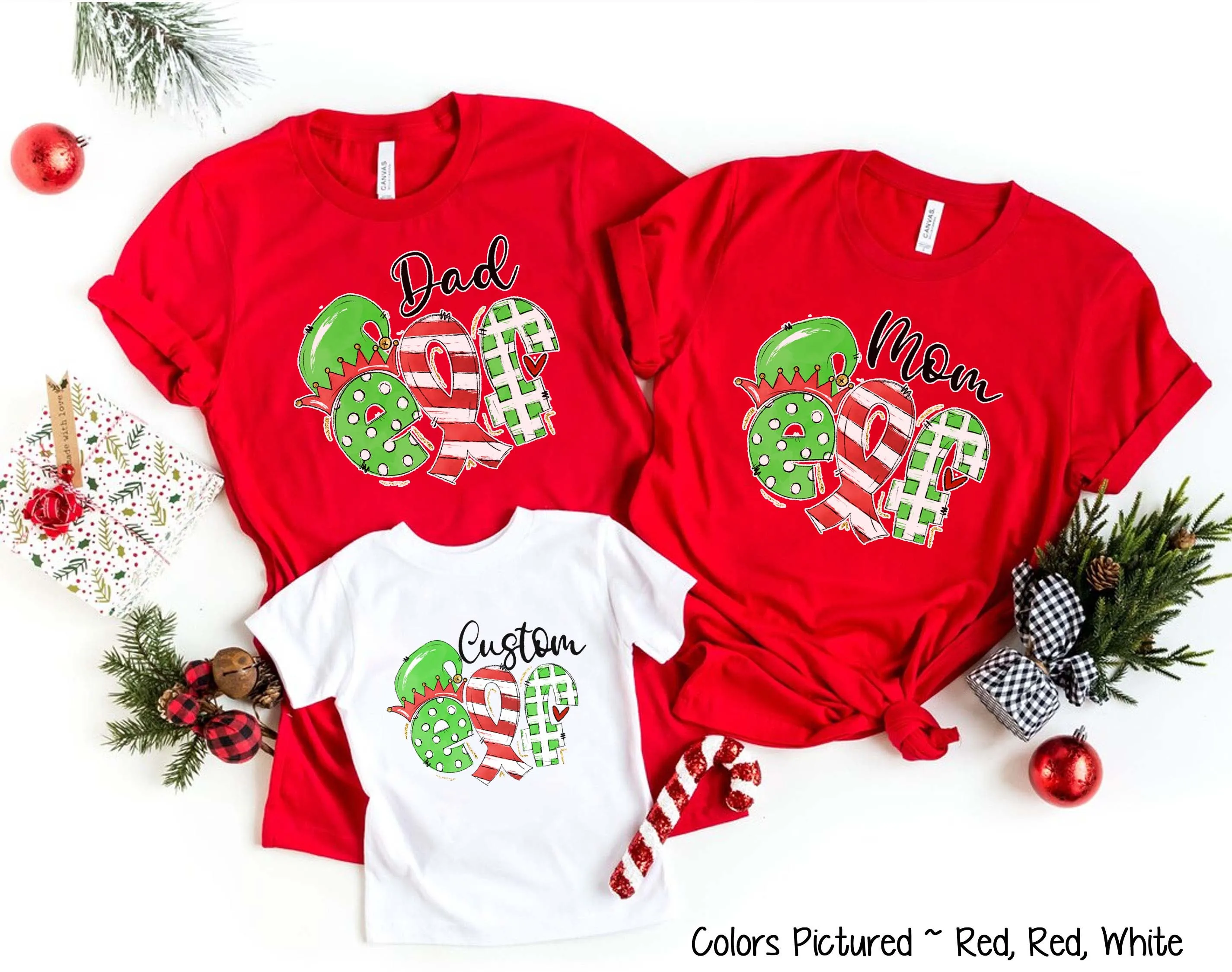 Personalized Family Matching Group Fancy Elf Christmas Tee