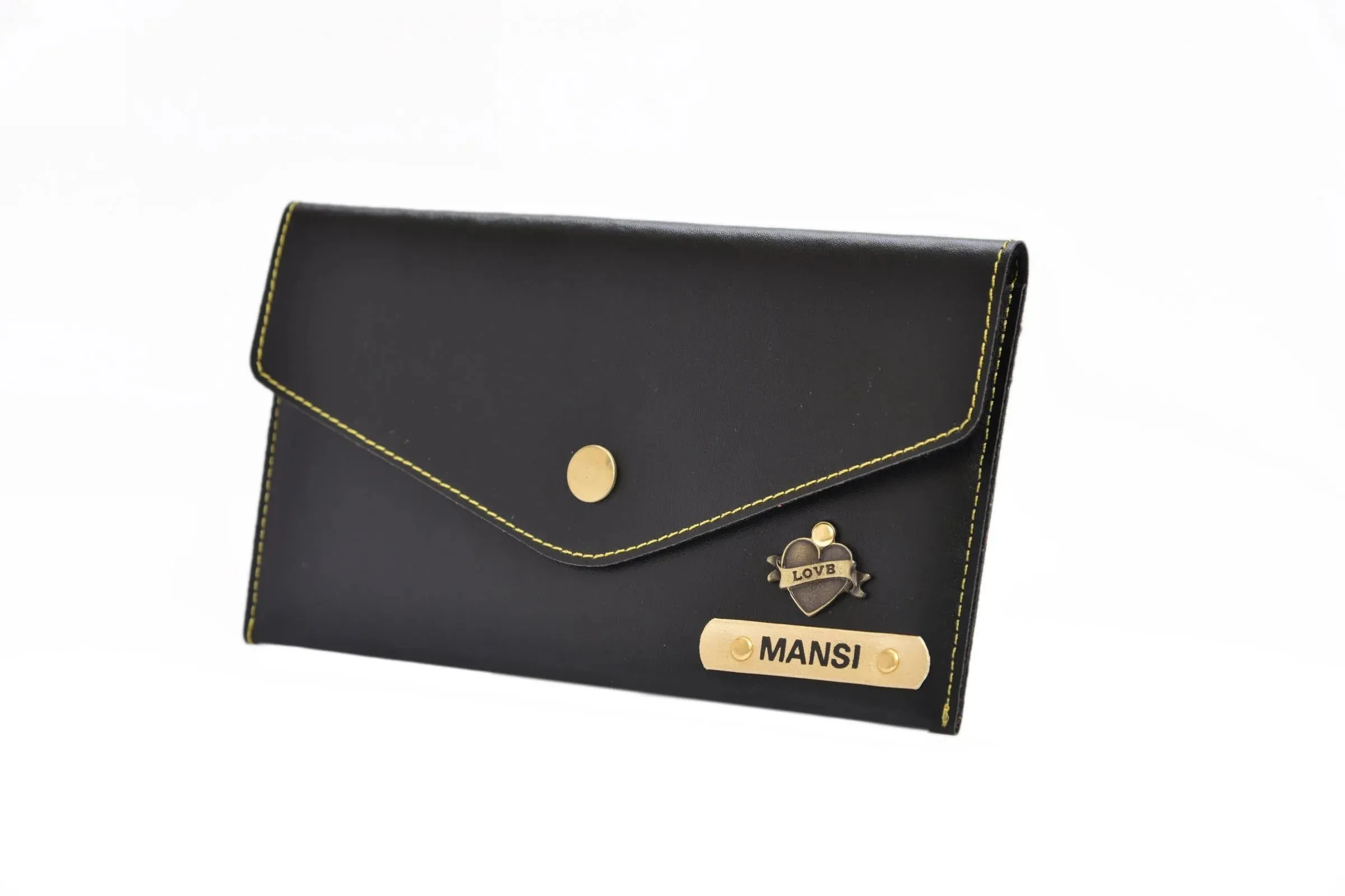 Personalized Minimal Clutch with Charm - Black