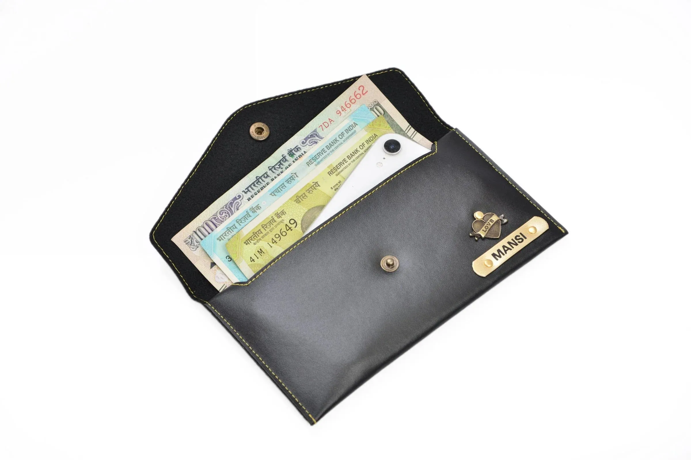 Personalized Minimal Clutch with Charm - Black