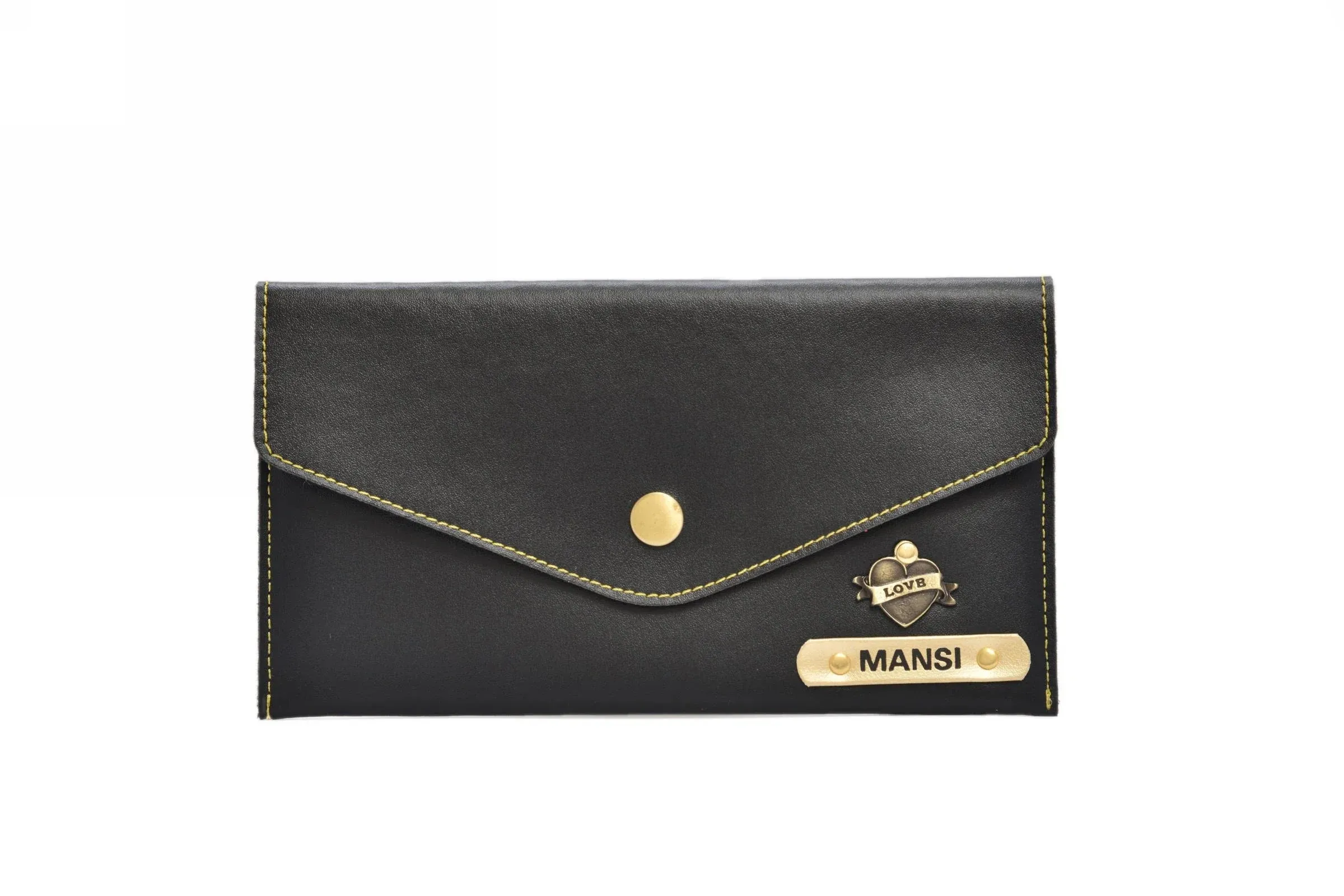 Personalized Minimal Clutch with Charm - Black