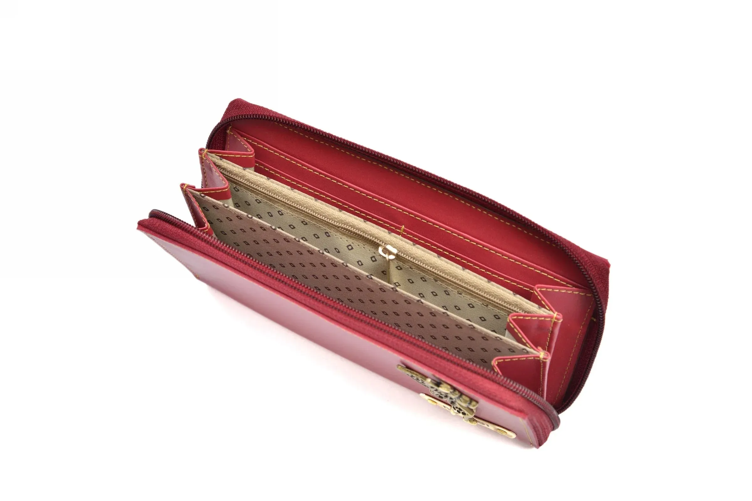 Personalized Women's Minimal Clutch with All-around ZIpper - Wine