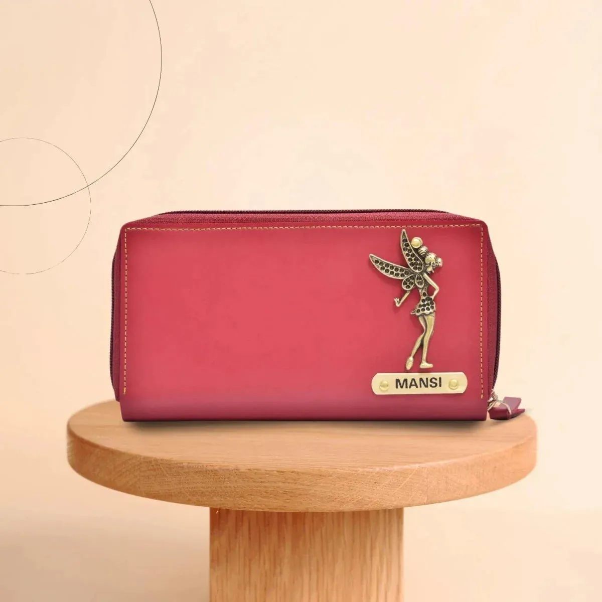 Personalized Women's Minimal Clutch with All-around ZIpper - Wine