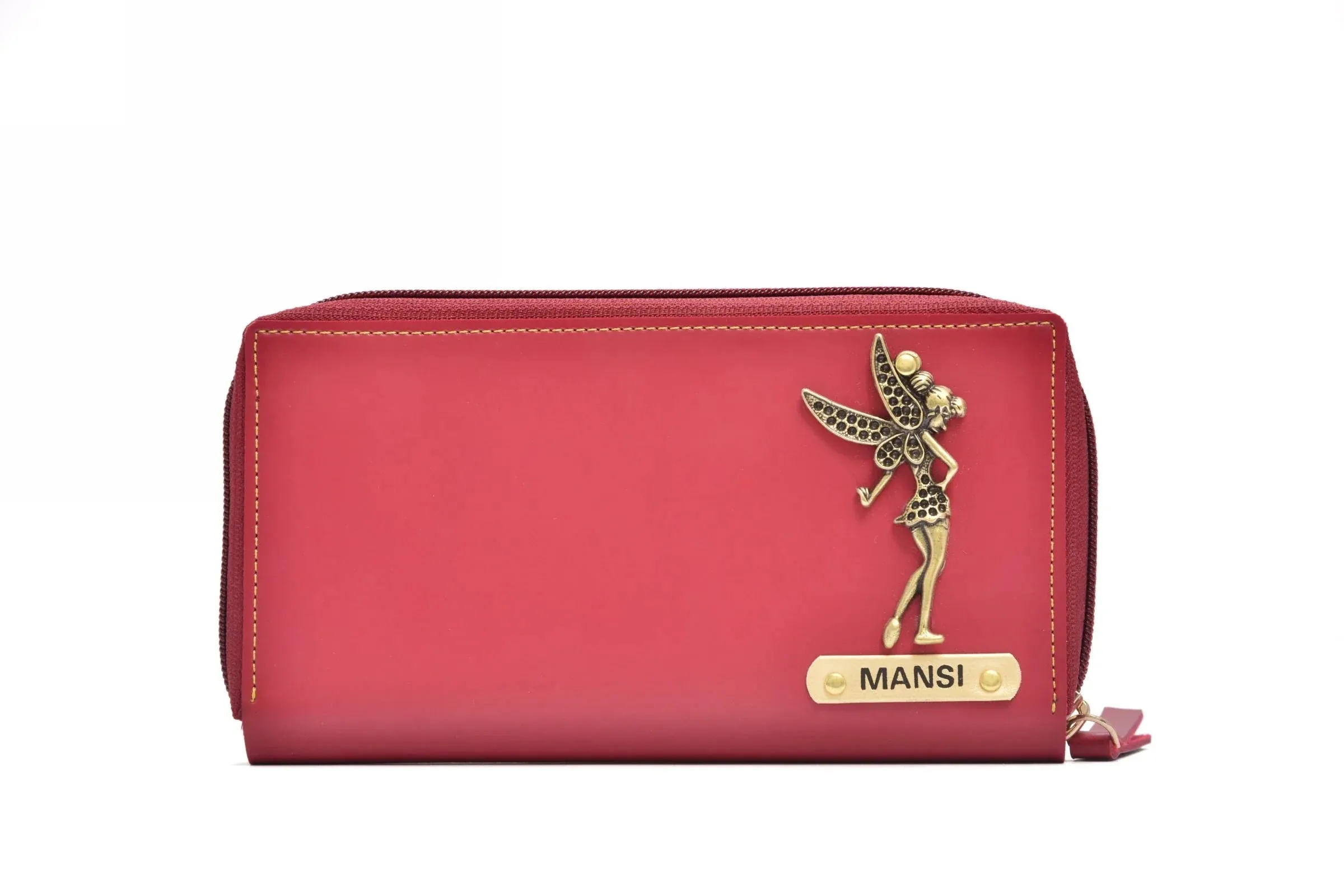 Personalized Women's Minimal Clutch with All-around ZIpper - Wine