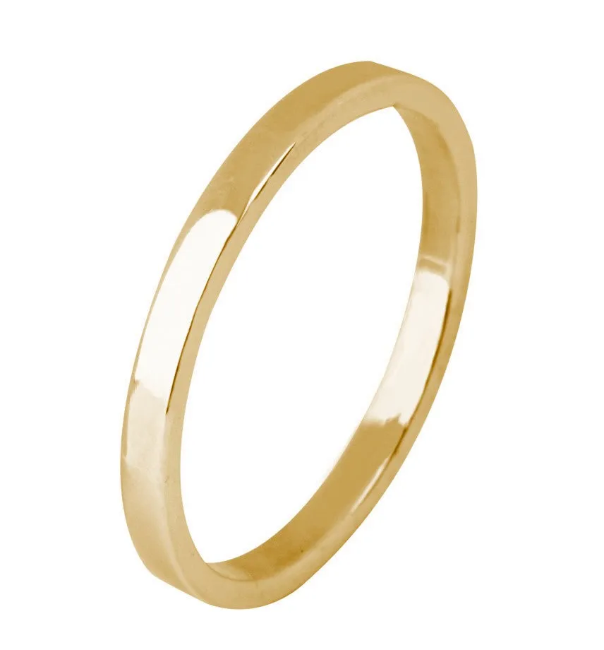 Plain 14K Yellow Gold 2MM Traditional Flat Top Pipe Design Ring Band