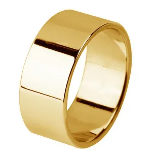 Plain 14K Yellow Gold 9MM Traditional Flat Top Pipe Design Ring Band