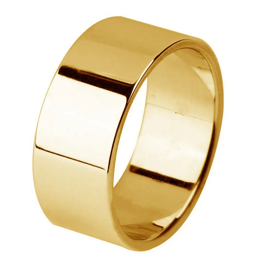 Plain 14K Yellow Gold 9MM Traditional Flat Top Pipe Design Ring Band