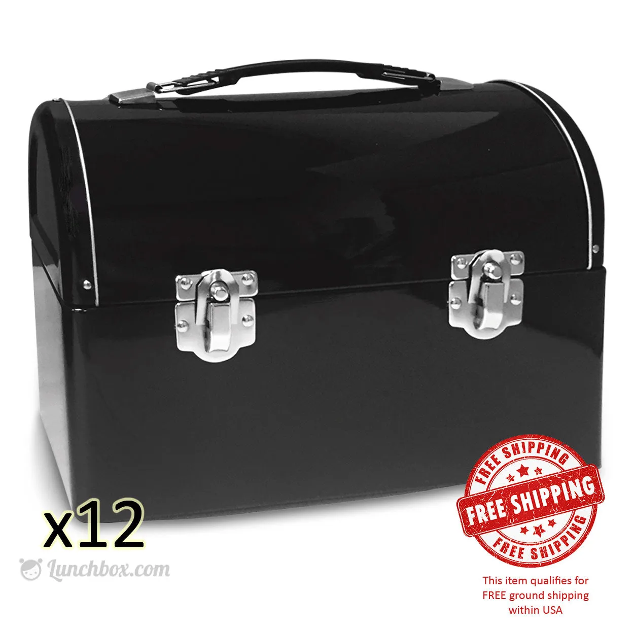 Plain Metal Dome Lunch Box - Black - Case of 12