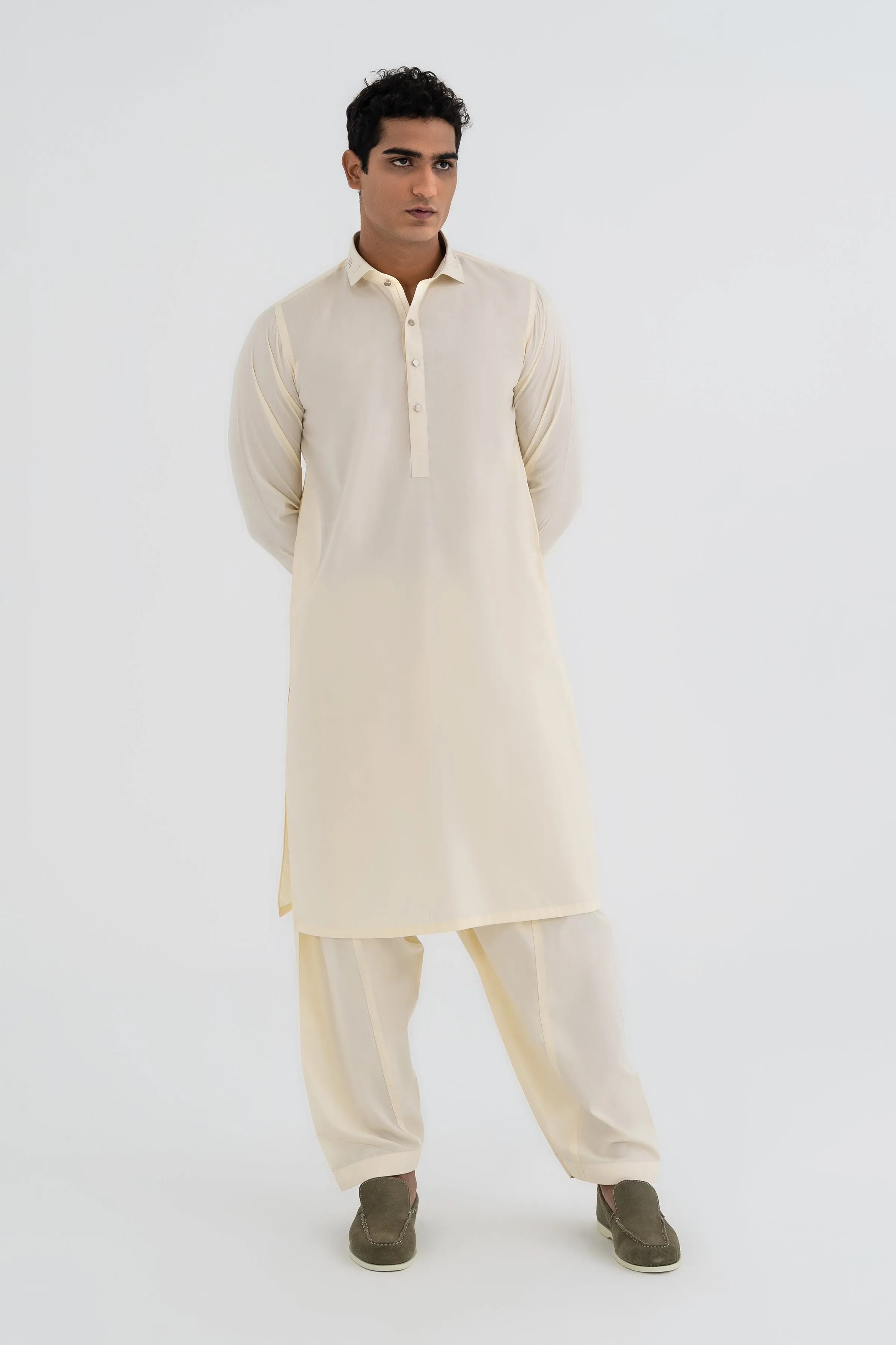 Plain Off White Shalwar Kameez