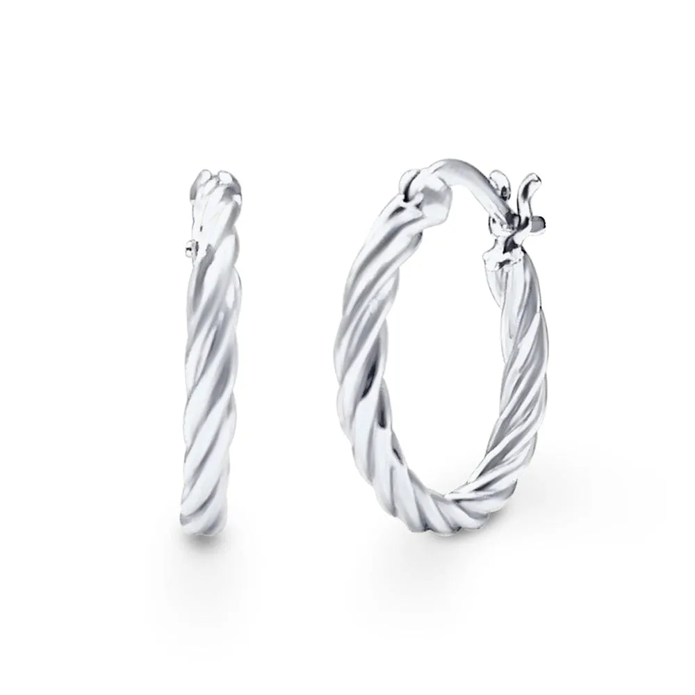 Plain Tight Twist Hoop Earrings in Sterling Silver