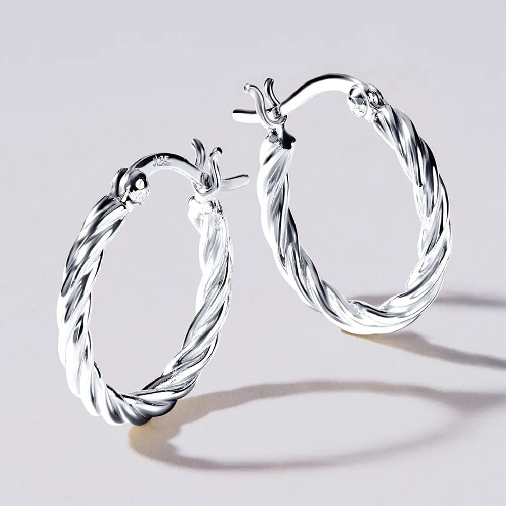 Plain Tight Twist Hoop Earrings in Sterling Silver