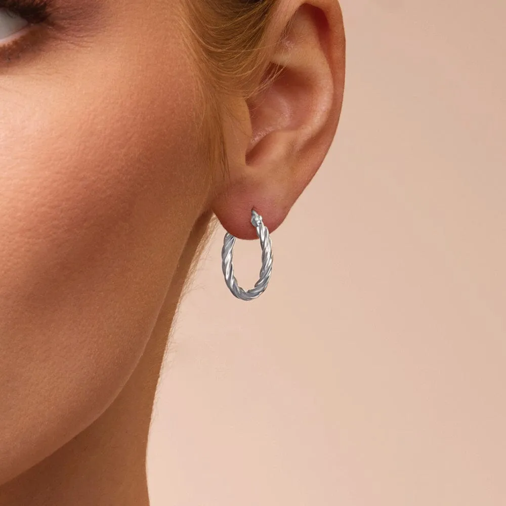 Plain Tight Twist Hoop Earrings in Sterling Silver