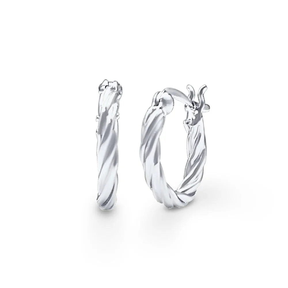 Plain Tight Twist Hoop Earrings in Sterling Silver