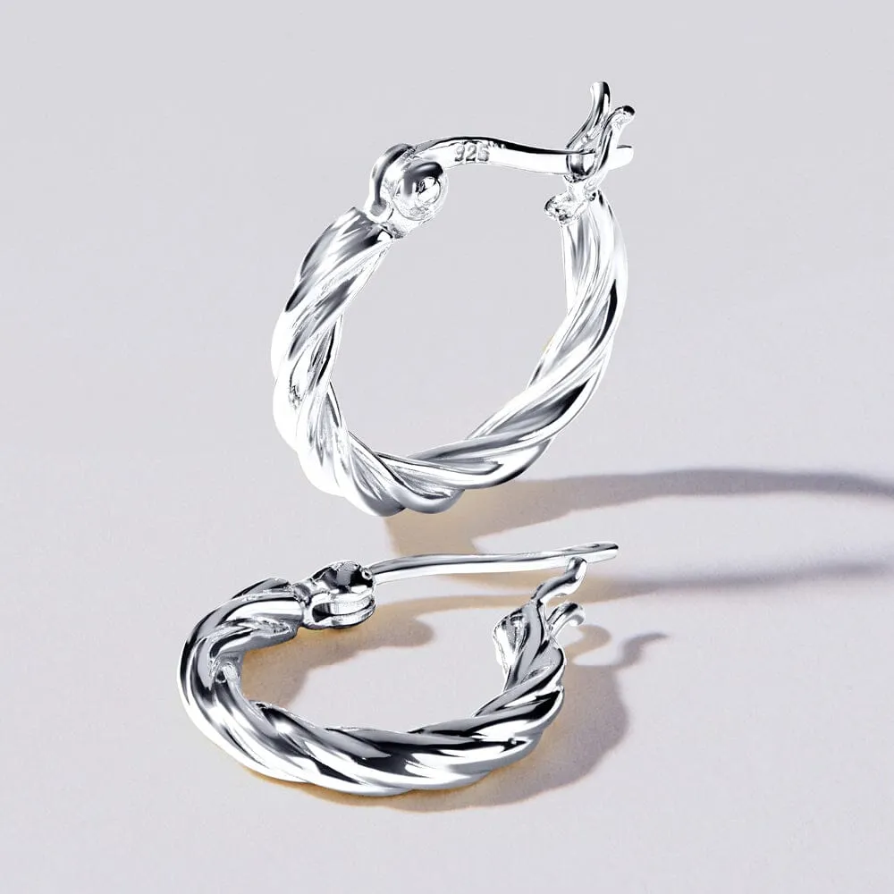 Plain Tight Twist Hoop Earrings in Sterling Silver