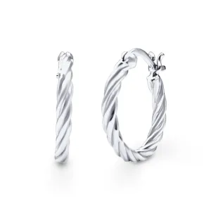 Plain Tight Twist Hoop Earrings in Sterling Silver