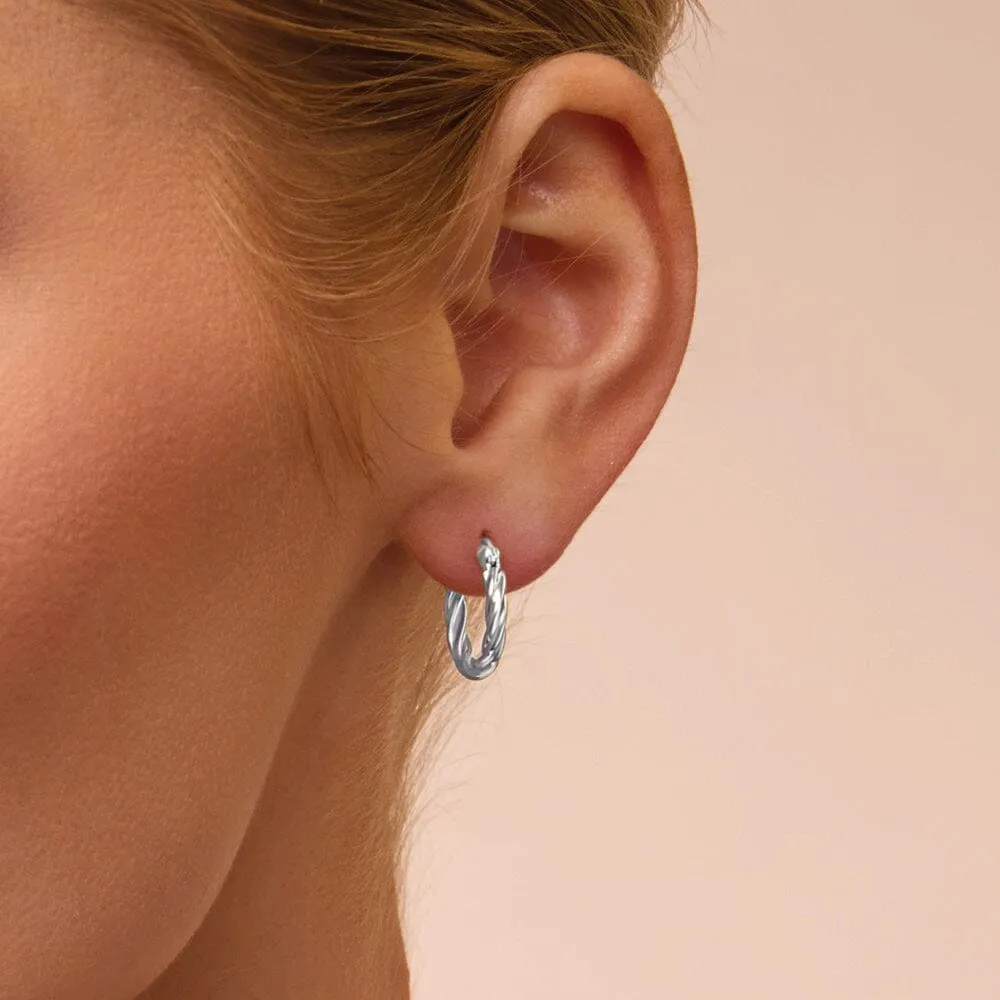 Plain Tight Twist Hoop Earrings in Sterling Silver