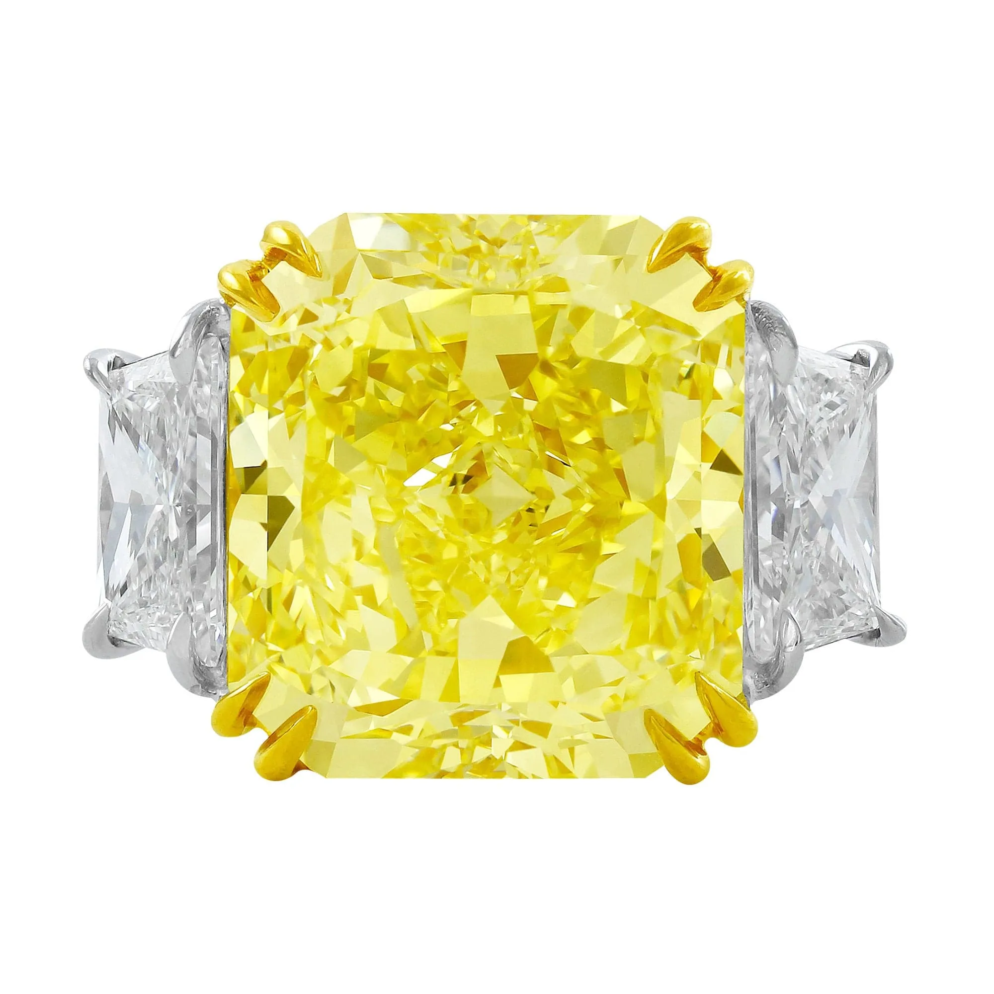 Platinum 15.05ct Fancy Intense Yellow Radiant Diamond Ring