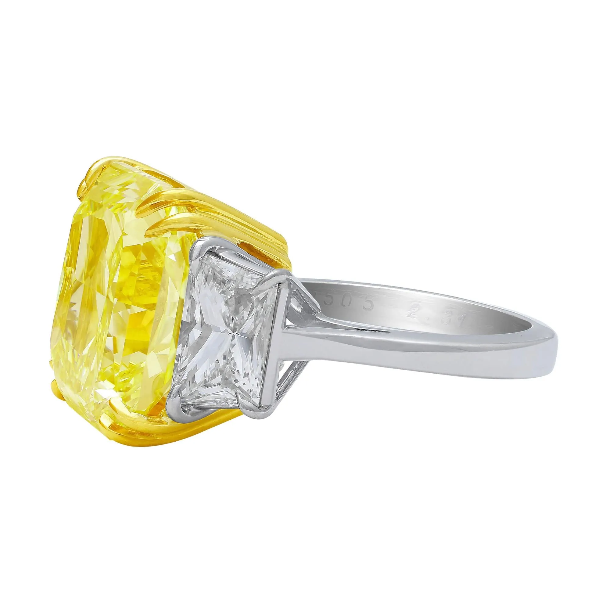 Platinum 15.05ct Fancy Intense Yellow Radiant Diamond Ring